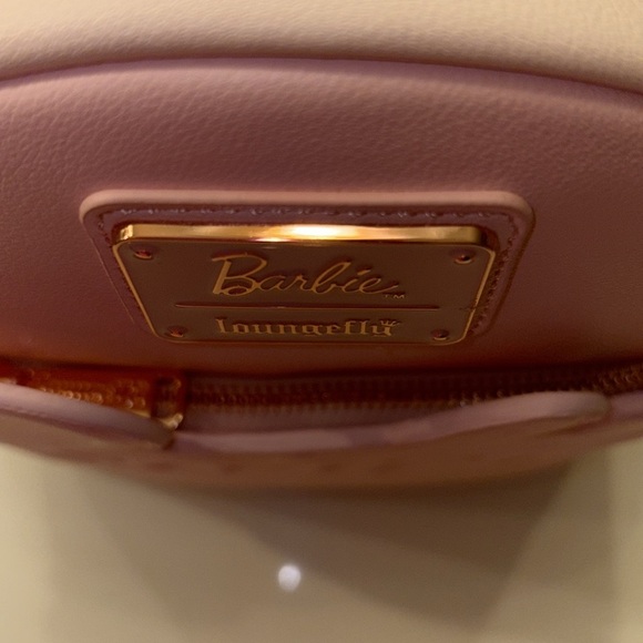 LOUNGEFLY Barbie Rose Gold Logo Chain Strap Convertible Mini Backpack, NWT. - Picture 4 of 5